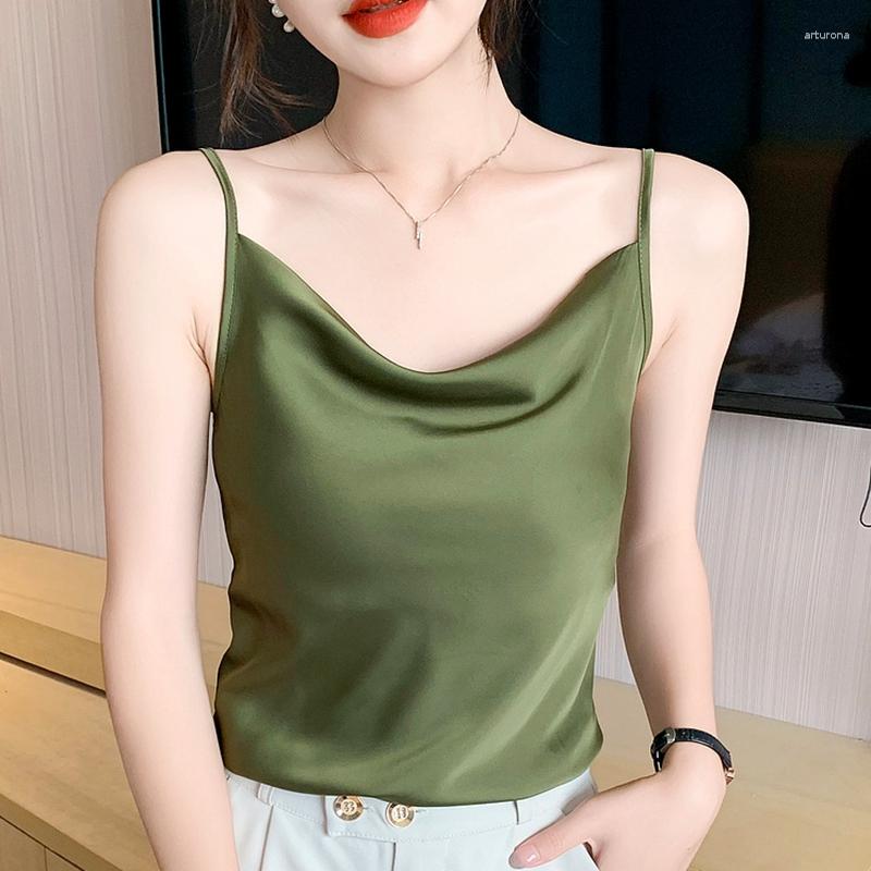 

Women' Tanks Silk Tank Tops Women Camisole Sexy Sleeveless Backless Office Ladies Work Camis Black White Blue Green Fashion Summer Clothing, Beige