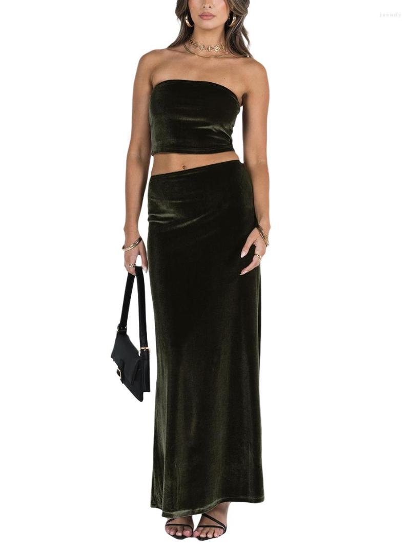 

Two Piece Dress Faretumiya Women Knit Skirt Outfits Crochet Sleeveless Off Shoulder Tube Top Long Bodycon Set Summer, White-kw