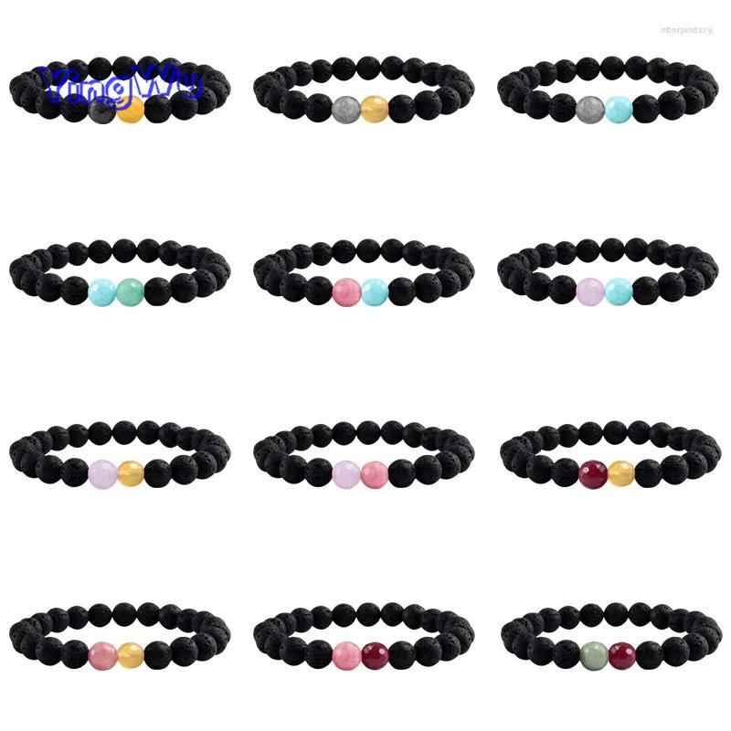 

Strand 12 Style Lava Stone Charm Mens Bracelets Faceted Beads Gem With Volcanic Rubber Rope Elastic Bangles For Women Gifts