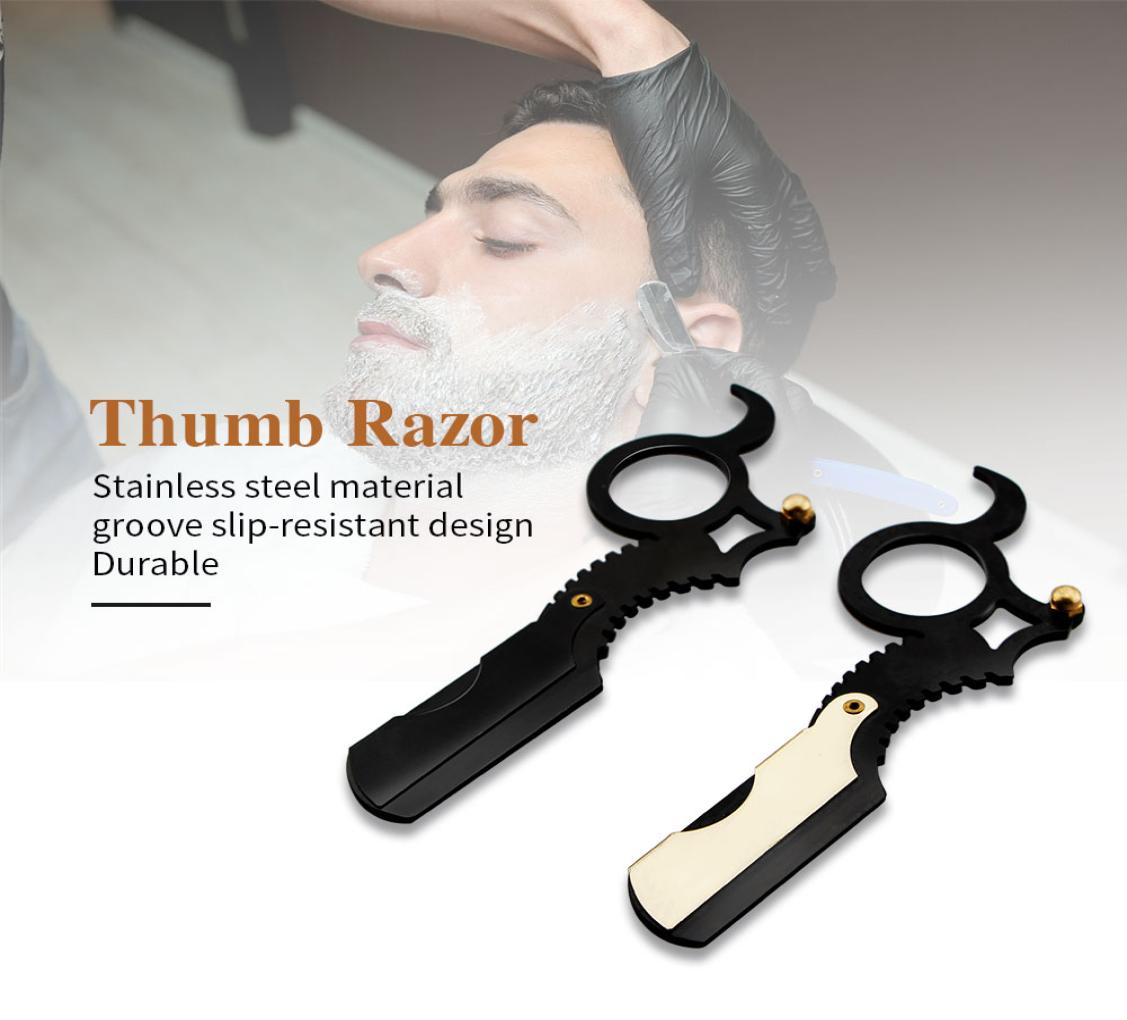 

Stainless Steel Thumb Razor BarbershopFamily Beard Cutting Tool Two Color Options High Quality Men Shaving Knife Hair Removal Too3302446