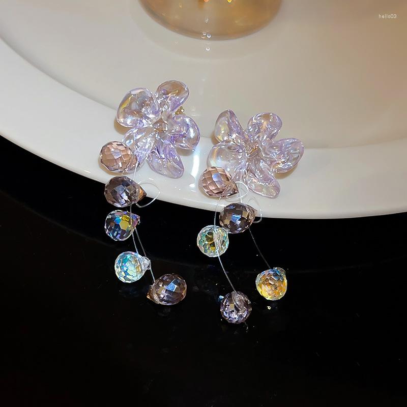 

Dangle Earrings Fashion Charming Crystal Flower Light Purple Beach Holiday Jewelry Accessories