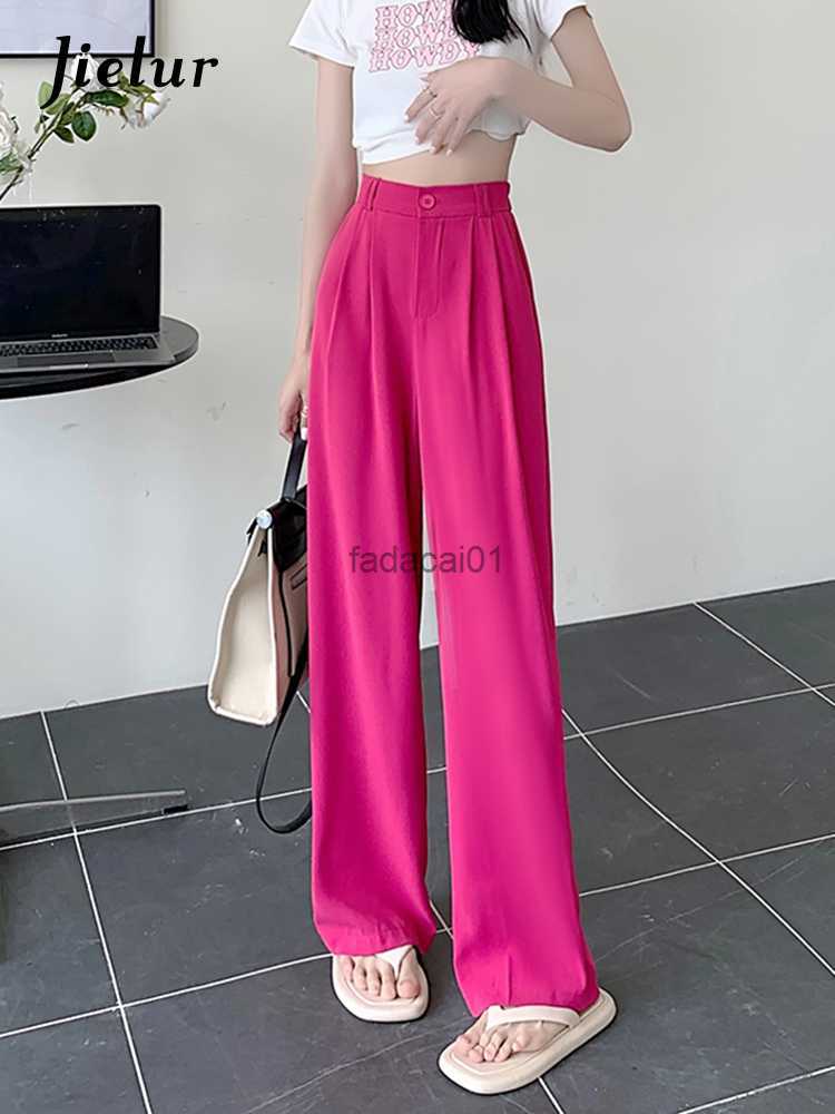 

Jielur Summer Loose Korean Pants Fashion High Waist Wide Leg Pants Women Simple Rose Red OL Casual Female Trousers S4XL Size L230621
