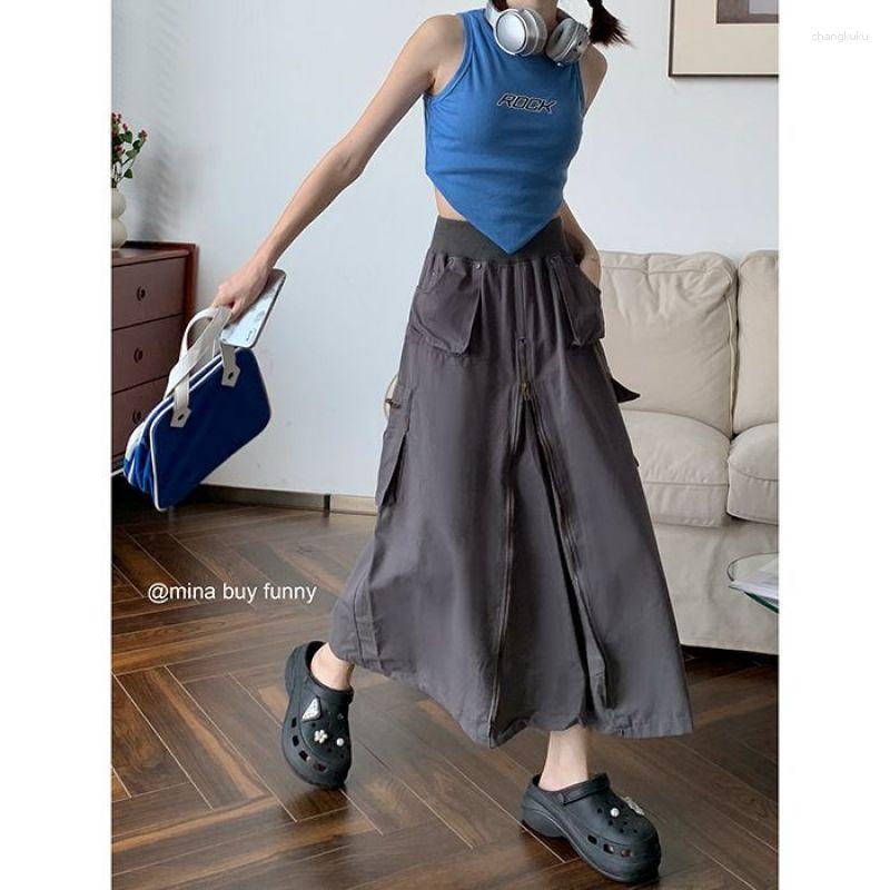 

Skirts The Latest Grey Tooling Skirt Autumn And Winter American Retro Design Sense Niche Korean Version Loose Mid-length Half, Dark grey