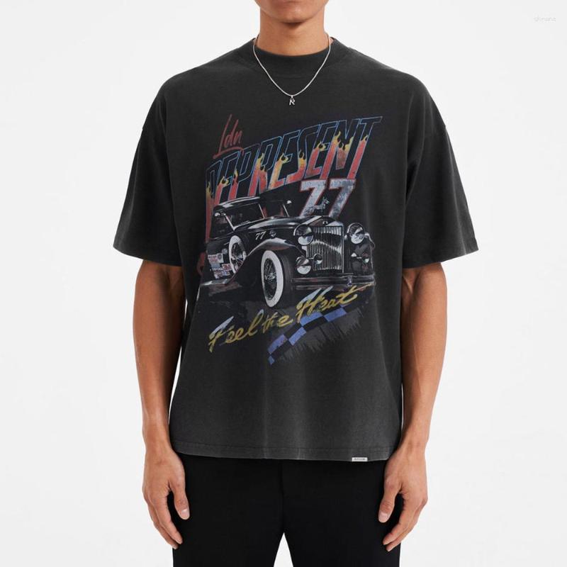 

Men' T Shirts Frog Drift Streetwear Fashion Car Graphics Vintage Loose Oversized Feel The Heat Tee Tops Shirt For Men, Beige