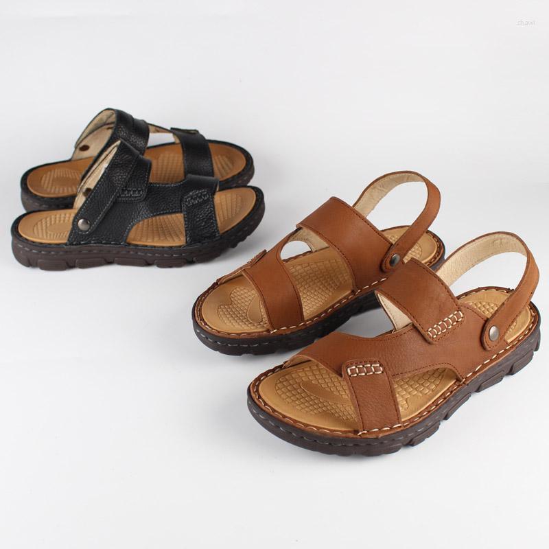 

Sandals Real Leather Men's Summer Flat Cowhide High Quality Inside And Out Slipper, Black