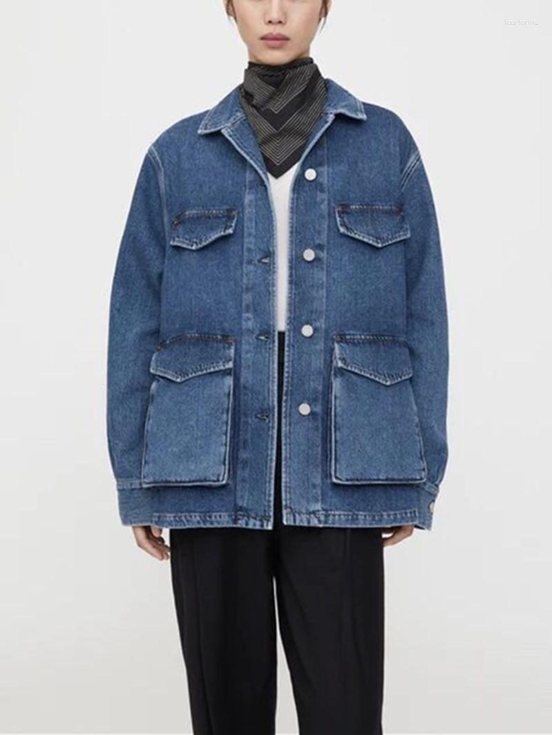 

Women's Jackets Women Classic Large Pockets Single-Breasted Denim Jacket Long-Sleeved Ladies Early Spring Versatile Straight Coat Outwear