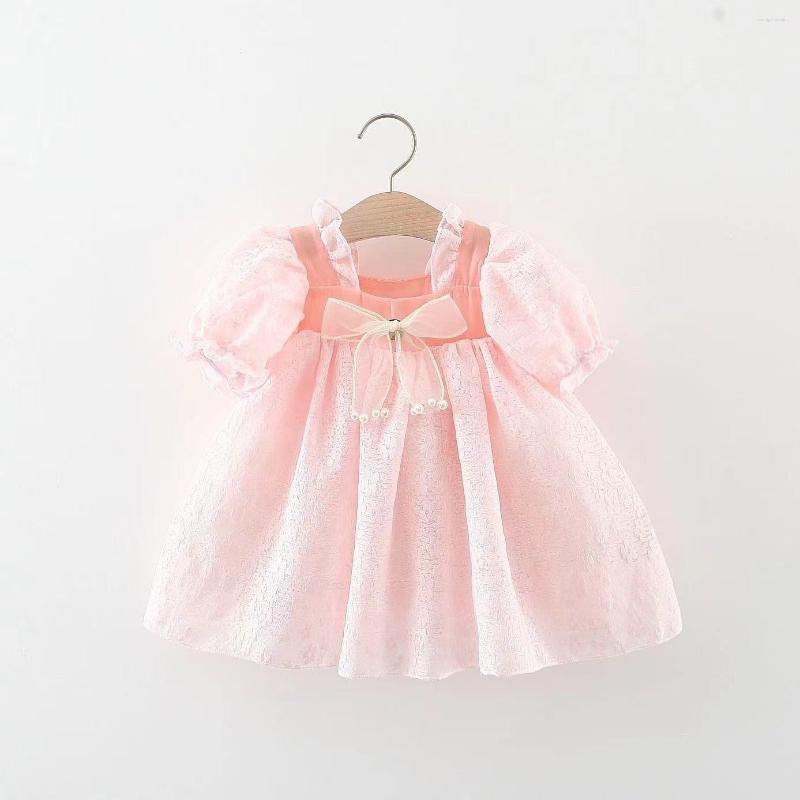 

Girl Dresses 1561 Girls' 2023 Summer Bow Lace Princess Dress Korean Edition Solid Color Children's, Creamy-white