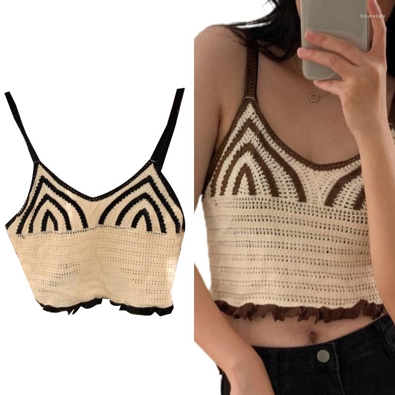

Women's Tanks Beautiful Boho Camisole Striped V Neck Knitted Tank Tops Streetwear Women Girls L21E, Brown