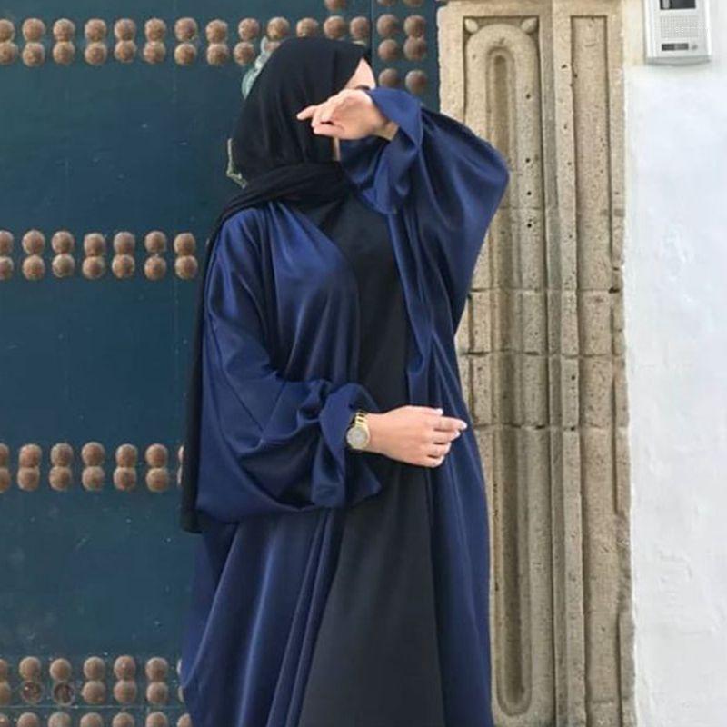 

Ethnic Clothing Ramadan Open Abaya Kimono Femme Muslim Satin Hijab Dress Abayas For Women Dubai Kaftan Robe Islam Elegant Modest Clothes
