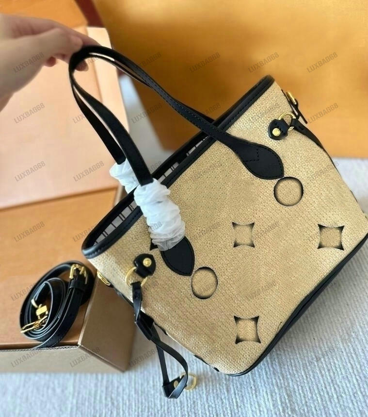 2023 Summer By The Pool Raffia Nano Never MM PM Full Tote Bag Womens Designer Shopping Bag Beach Fashion Monograms Shoulder Bags M22838