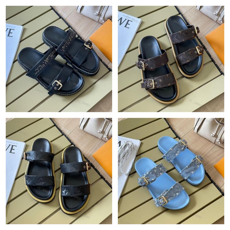 

Women Sipper Men Slides Designer Sandals Women Slipper Men Slides Water Front Brown Leather Sandal Womens High Heels Mens Shoes With Orange Box And Dust Bag