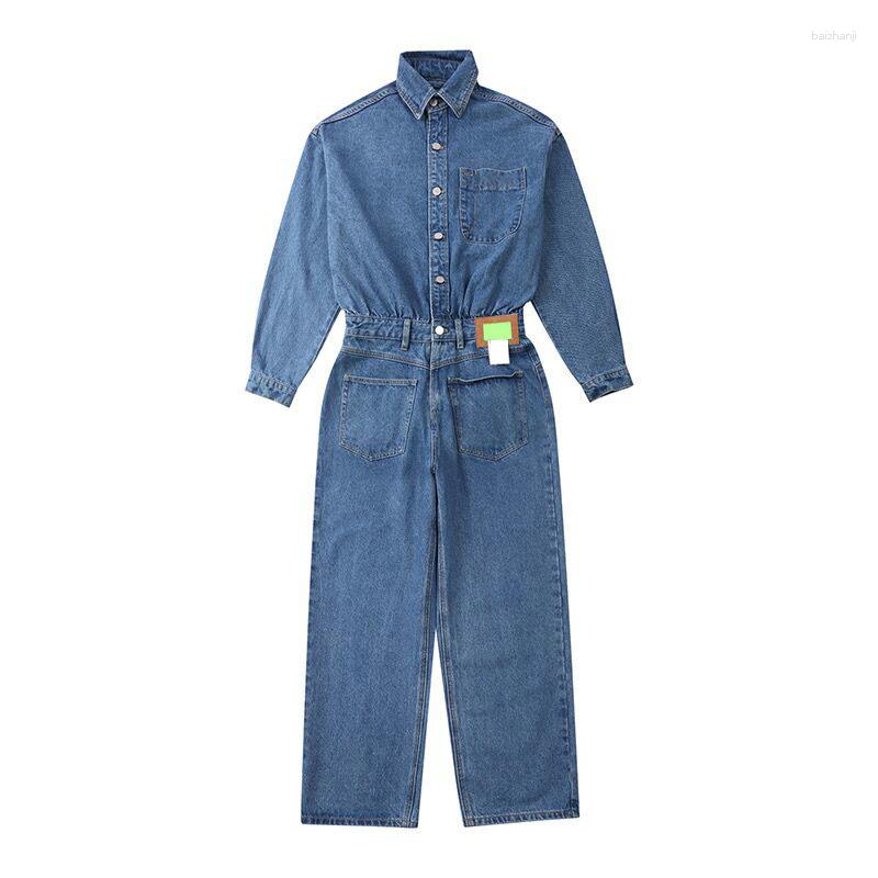 

Men' Jeans Spring Autumn Overalls Men Woman Denim Jumpsuits Long Sleeve Lapel Solid Color Blue Hip Hop Pants Fashion Lovers Trousers