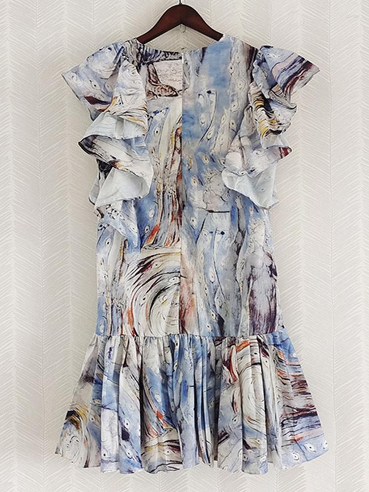 

Party Dresses Butterfly Sleeve Ruffles Women Dress With Belt Mini Summer Vacation Casual Holiday Clothes, Multi