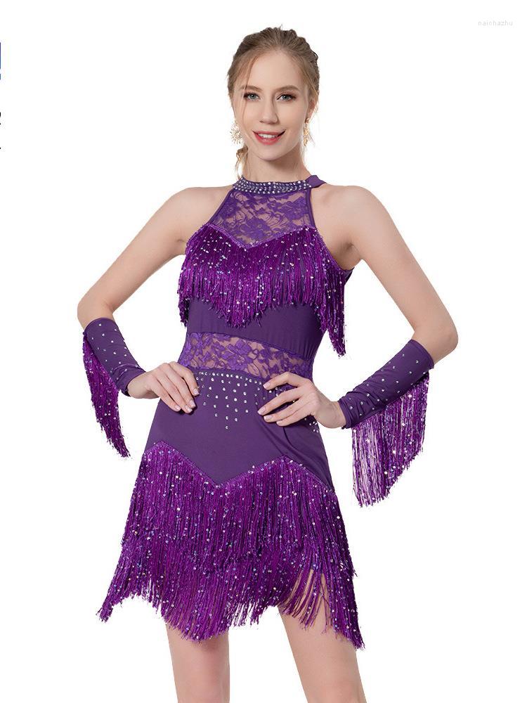 

Stage Wear Sequin Samba Latin Dress Practice Woman High Collar Dance Women Girl Competition Clothes Sleeveless Tango Vestidos, Black
