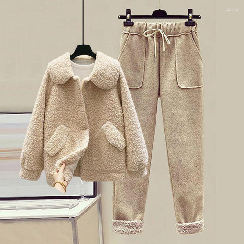 

Women' Two Piece Pants Women Winter Warm Trousers Suits Female Tracksuit Cotton Padded Top Outerwear And Woolen Pant Casual Sets G415, Xingse