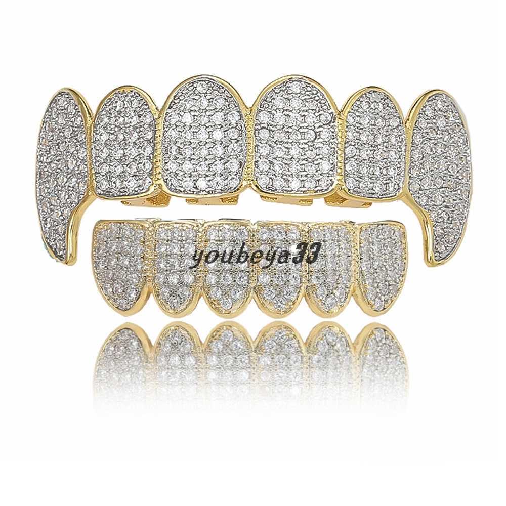 

Gold Shiny ICED OUT Teeth Grillz Rhinestone Top Bottom Grills Set Hip Hop Jewelry
