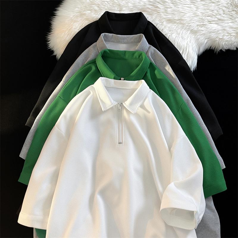 

Men's T Shirts Summer Fashion Zipper Short Sleeve Men, Green