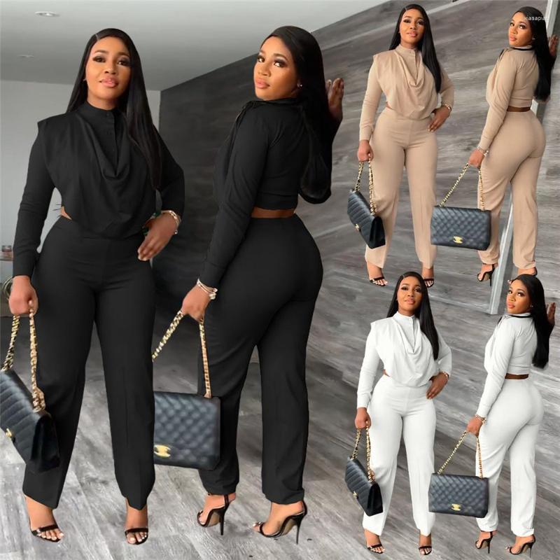 

Women' Two Piece Pants Sets Solid Long Sleeve Crop Top And Suits Fall Outfits For Women 2023 Fashion Bodycon Matching, Black