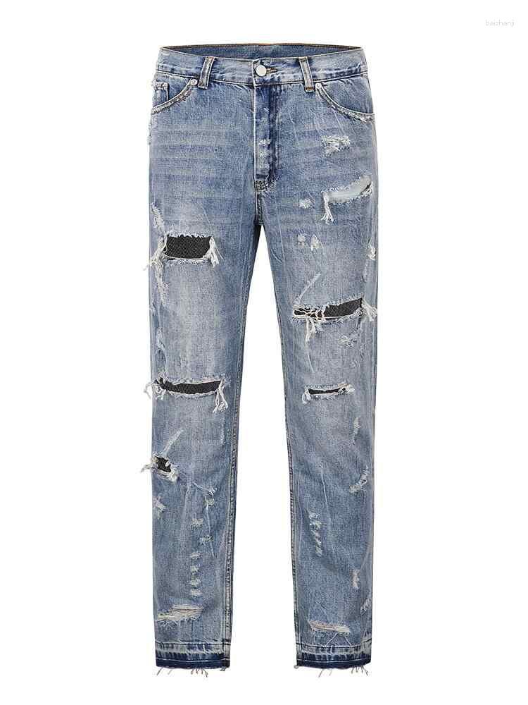 

Men's Jeans Rt058 Fashion Men's 2023 Runway Luxury European Design Party Style Clothing, Blue