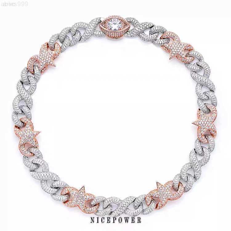 

Customized Fashion Two Tone Sterling Silver Gold Plated d Color Moissanite Diamond Star Chain for Rapper Life