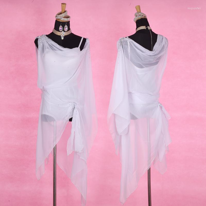 

Stage Wear Latin Dance Competition Costume Performance Sexy Rumba Skirt Design White Elegant Style, Costume only