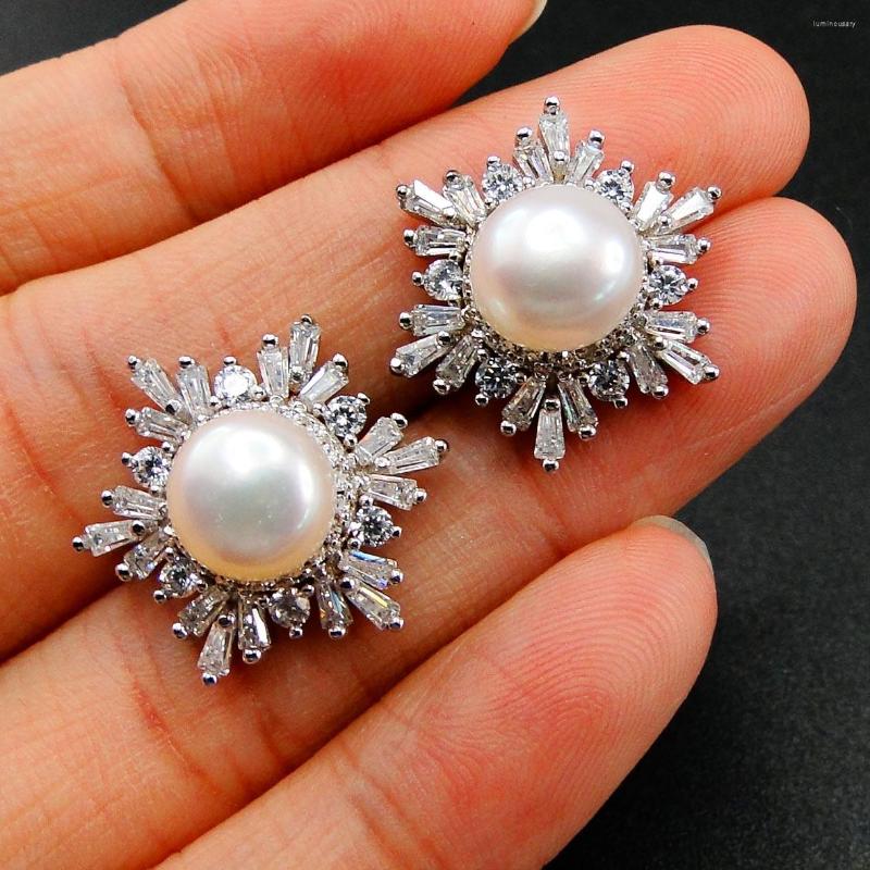 

Stud Earrings Selling Engagement Wedding Women Jewelry 925 Sterling Silver Freshwater Pearl & CZ Mushroom For Gift