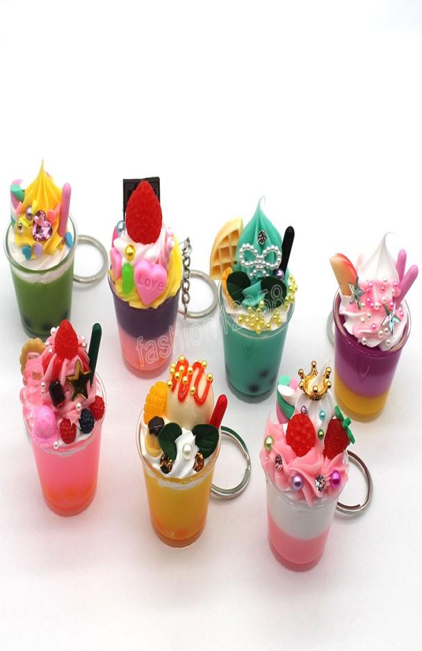 

Fashion Ice Cream Keychain Creative Simulation Pearl MilkTea Ice Cream Cup Keychain Kids Toys Women Key Bag Pendant Trinkets9827745