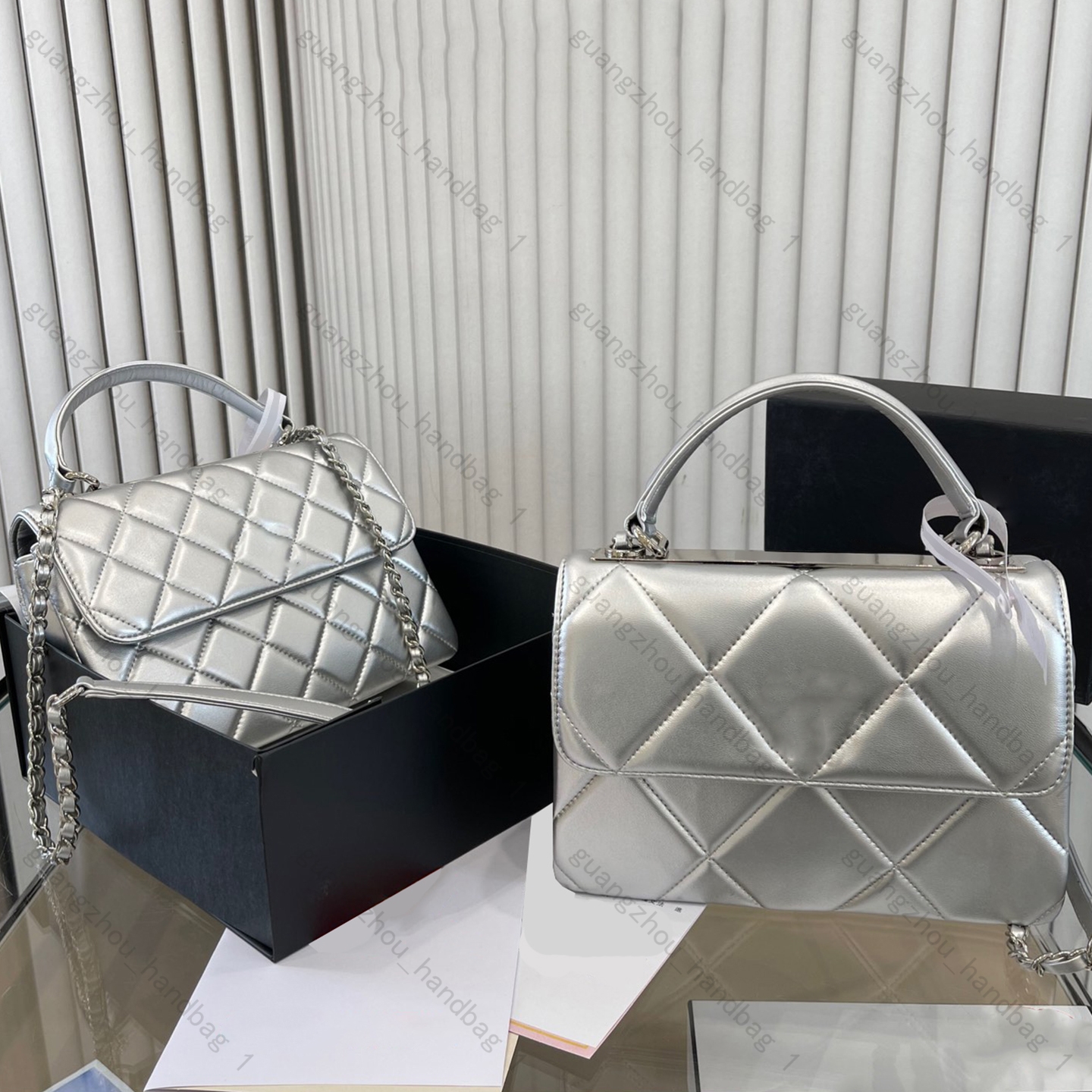 

Small Flap Bag Top Handle Handbags Designer Handbag Silver Bright Leather HOBO Cross Body Wallet Women Crossbody Bag Luxury Tote Bag, Silver-big