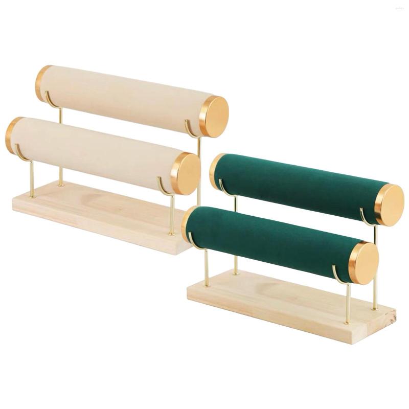 

Jewelry Pouches 2 Tier Bracelet Display Stand Rectangle Rack For Bangle Watch Shop Home Office Storage