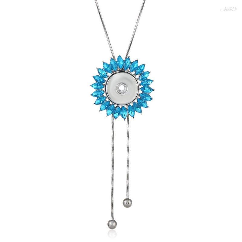 

Chains Fashion Trendy Rhinestone Flower Pendant Snap Necklace 70cm Adjustable Fit 18MM Buttons Jewelry Wholesale DJ0123