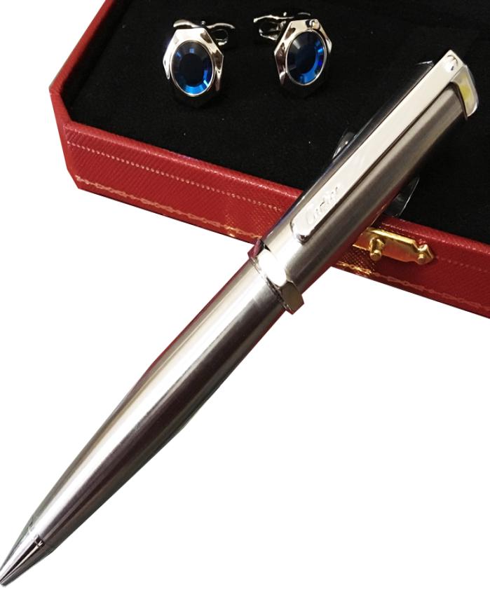 

Metal cuff Famous cufflinks silver matte Ballpoint Pens writing supplier Business Office and School fashion pen cufflink red box6577291