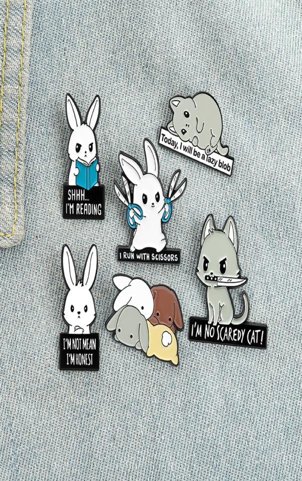

Rabbits Park Enamel Pins Custom Book Scissors Bunny Cats Brooch Lapel Badge Bag Cartoon Animal Jewelry Gift for Kids Friends2365641