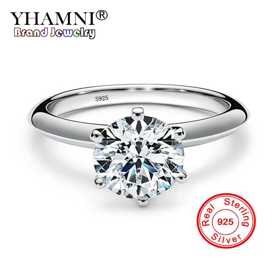 

YHAMNI Authentic 100 Original Solid 925 Silver Rings Solitaire 7mm 15 Carat CZ Stone Engagement Wedding Rings For Women 1218229992
