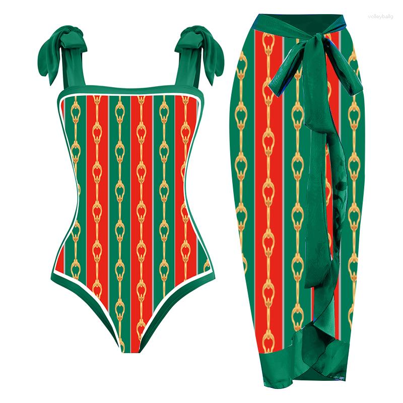 

Women' Swimwear Chian Prints Tummy Control One Piece Women' Swimsuits With Tied Waist Chiffon Sarong Cover Ups Beach Skirt Swimdress, 10