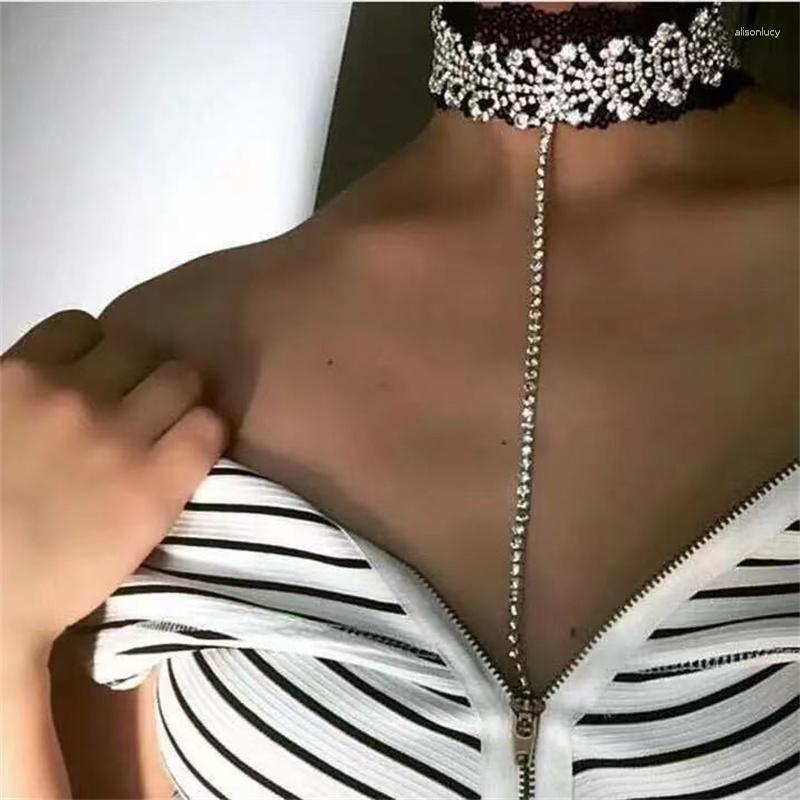 

Chains Luxury Sexy Women's Shiny Crystal Long Tassel Necklace Fashion Geometric Rhinestone Body Jewelry Nightclub Accessories