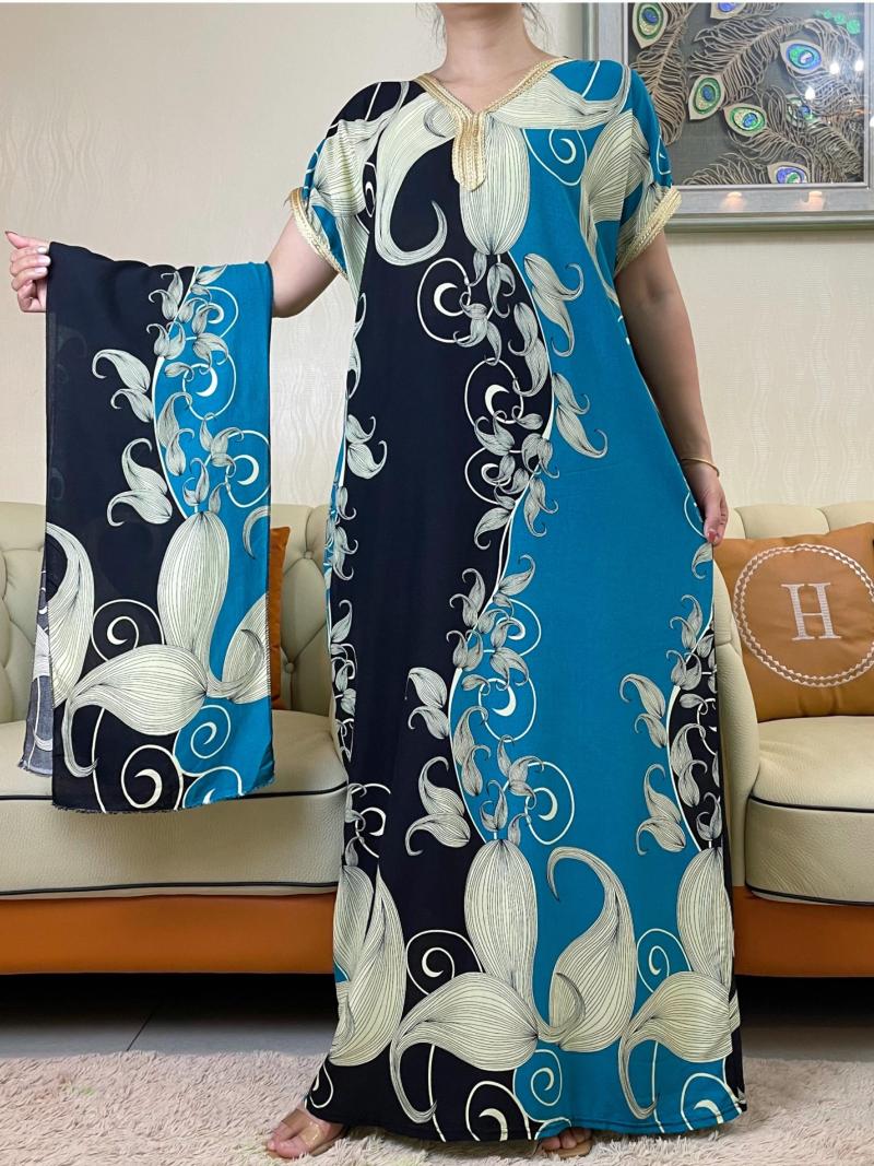 

Ethnic Clothing 2023 Summer Women Cotton Sleeveless Dress With Scarfs Under Dresses African Dashiki Maxi Lady Robe Loose Kaftan Vestidos