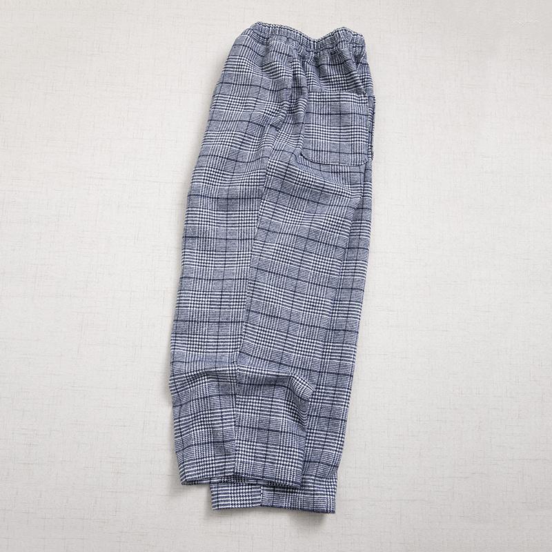 

Women's Pants Autumn Winter Women Loose All-match Japan Style Houndstooth Comfortable Woolen Trousers Elastic Waist Straight, Deep blue
