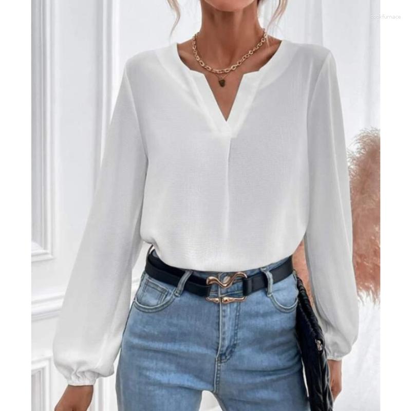 

Women's Blouses Fashion Women Tops Loose Pullover Chiffon White Blusas Mujer Long Sleeve V Neck Woman Shirts 2023 De, Pink