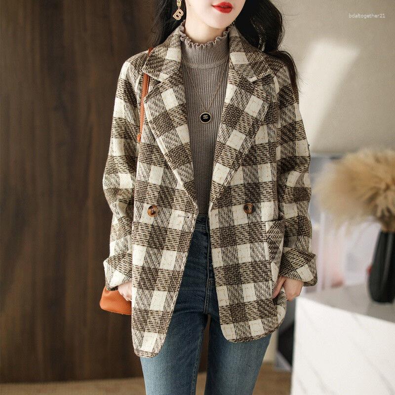 

Women's Jackets Winter Coats Chic Vintage Tweed Woolen Jacket Coat Fashion Korean Women Autumn Double Breasted Elegant Outerwear Lady, Spring and autumn