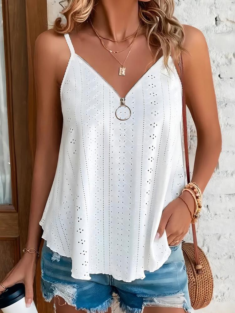 

Women' Tanks Fashion Women Summer Solid Color Camis Hollow Out Design Zipper Decor V-Neck Sling Sleeveless Backless Loose Pullovers Top, Blue