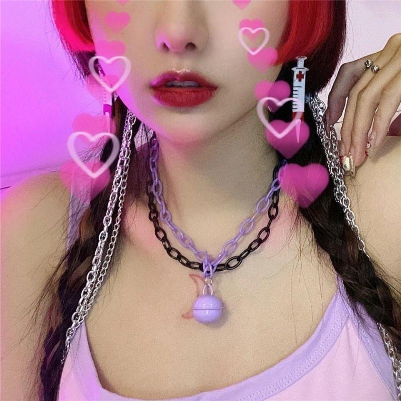 

Pendant Necklaces Pink Bell For Egirls Purple Red Chain Teenage Girls Y2k Jewelry Harajuku Cute Club Accessories