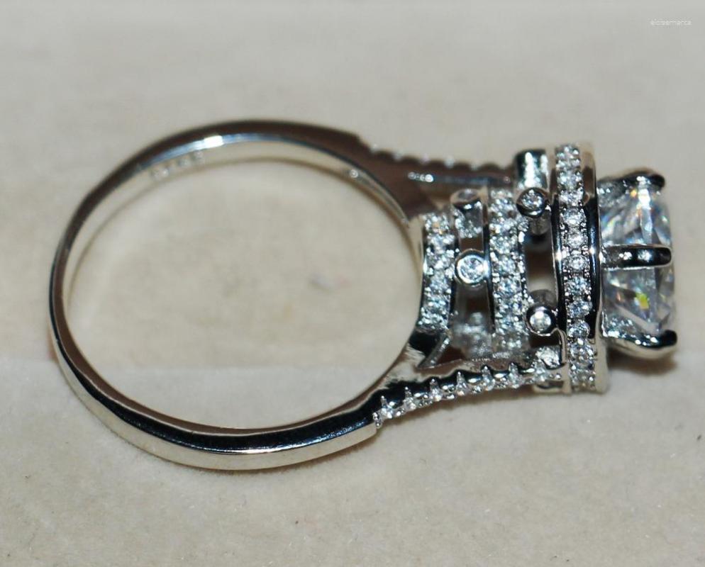 

Cluster Rings Antique Jewelry 8MM 3CT Stunning Vintage 925 Sterling Silver Simulated Stones White CZ Femal Women Wedding Ring Size 5-11