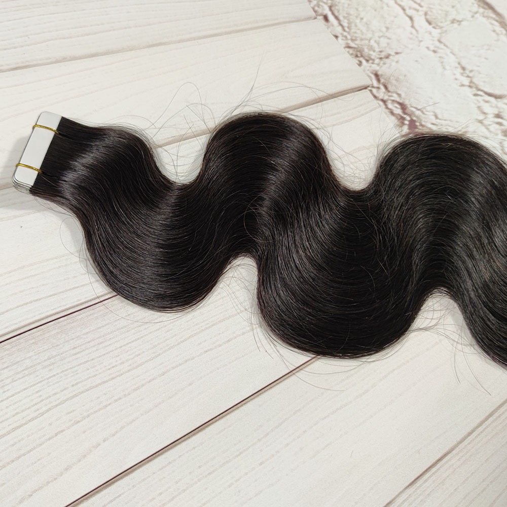 

Adhesive Tape Hair Extensions Brazilian Natural Black Prebonded PU Skin Human Hair Extension 40pcs/100g Set 12-30 inch, Black: bw