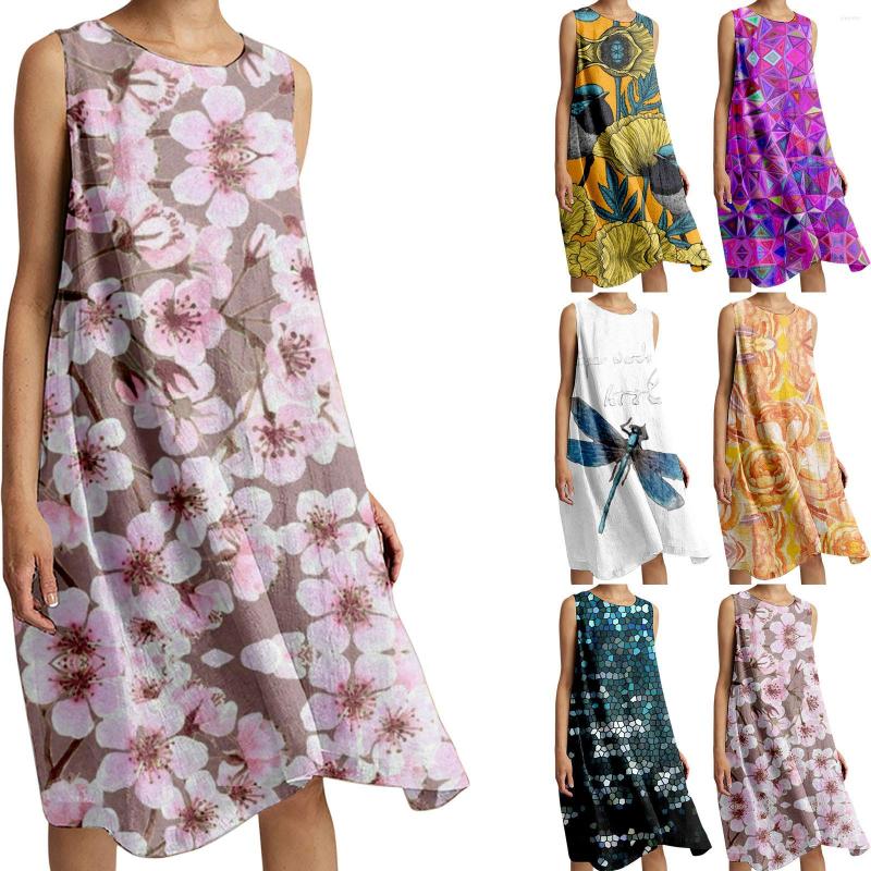 

Casual Dresses Women'S Elastic Loose Sunflower Dress Suitable Beach Printed Long Seaside, Green