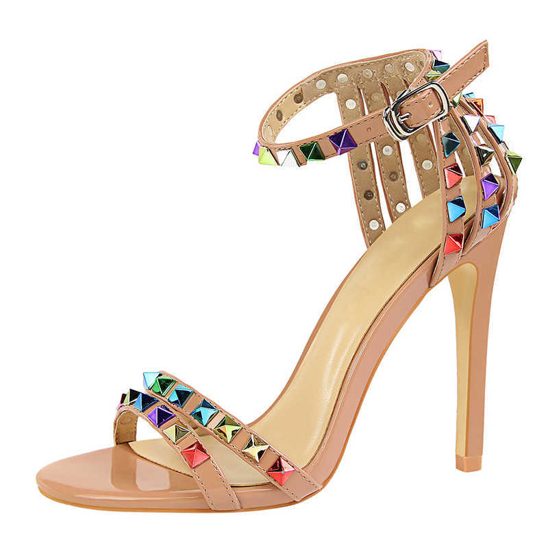 

Sandals Women Shoes New Rivets Ladies Summer 11cm Thin High Heeled Pointed Toe Nightclub Party Pumps Size 34-43 230511, White