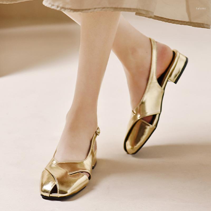 

Sandals Summer Fad Chunky Buckle Women Shoes Slingback Mid Heels Slippers 2023 Brand Dress Casual Slides Flip-flops, Gold