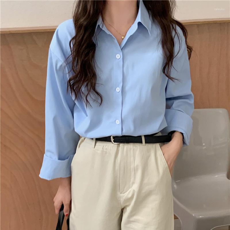 

Women's Blouses Women Minimalist Single Breasted Female Solid Color Shirts 2023 Spring AutumnTops Oversized Casual, Green