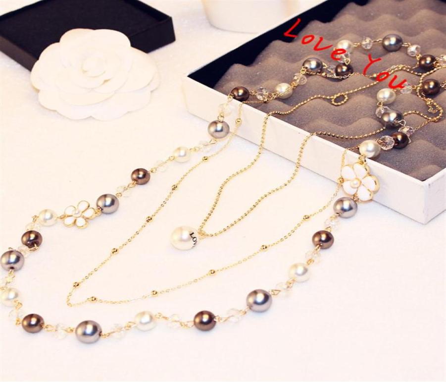 

Luxury Korean Designer multilayer Necklace Pendant Pearl Chain Necklace f288B5048077
