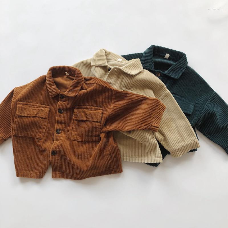 

Jackets 2023 Autumn Kids Coats Solid Color Corduroy Vintage Cardigan Boys And Girls Lapel Collar Casual Tops, Brown