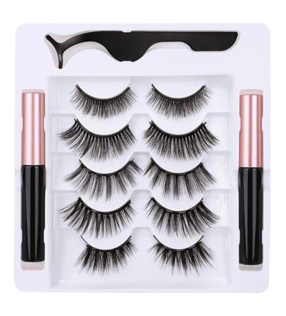 

5 Pairs Magnetic false eyelashes set thick natural long with magnet eyeliner tweezer reusable handmade fake lashes DHL 2040503